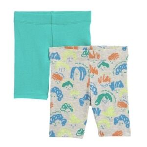 Open Edit Girls Bike Shorts 2 Pack Hair Toss Green Grey Organic Cotton 18 Months